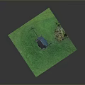 Black Windmill Model Display On Green Grass Base With Small Tree
