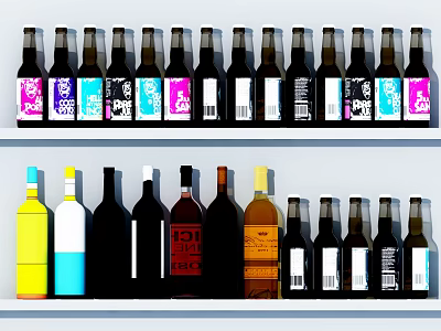 Variety of Bottled Beverages Arranged on Shelf With Beer and Colored Label Drinks 3d model