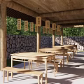 Ancient Building With Wooden Columns Tile Roof And Stone Path In Courtyard