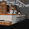 Modern Café Interior With Bar Counter Bar Stools And Window Side Tables 3d model