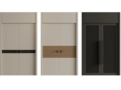 Modern Double Doors Featuring Beige Black Brown Colors Horizontal Stripes And Vertical Textures 3d model