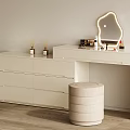 White Dressing Table With Cloud Shaped Lighted Mirror Drawer Cabinet And Padded Stool 3d model