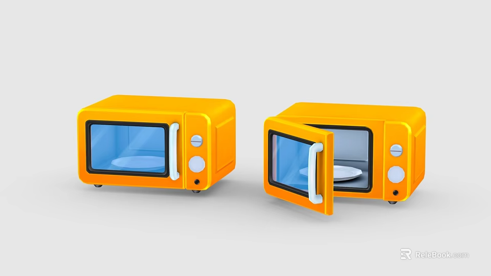 Two Compact Yellow Microwave Ovens With Open And Closed Door Design 3d model 