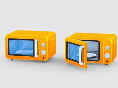 Two Compact Yellow Microwave Ovens With Open And Closed Door Design 3d model