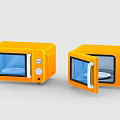 Two Compact Yellow Microwave Ovens With Open And Closed Door Design