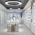 Modern Eyewear Store Interior Design With Display Shelves Counters And Hanging Lights 3d model
