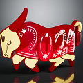 Red And Cream Zodiac Ox Decorative Figurine With 2021 Star Patterns Design
