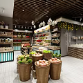 Bright Fruit Store Interior With Fresh Fruit Displays Colorful Baskets And Wooden Shelves