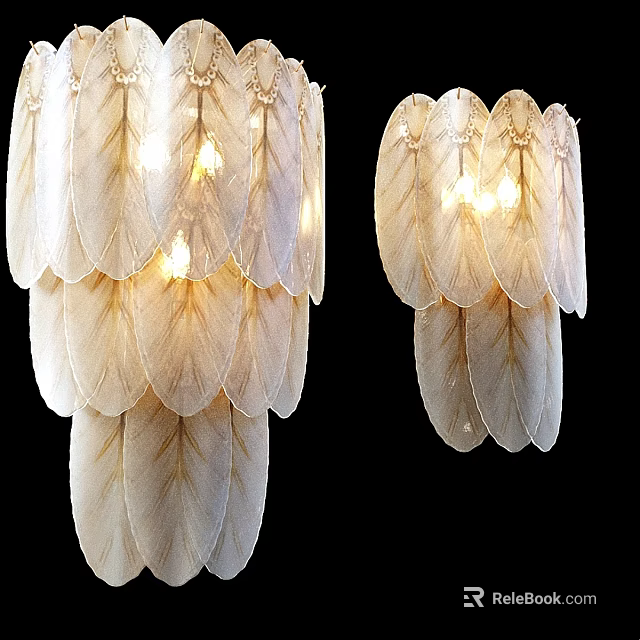 Elegant Feather Design Wall Lamps With Layered Structure And Warm Glowing Light 3d model 