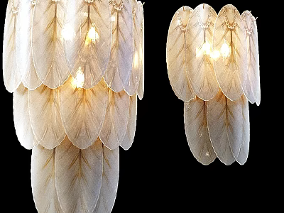 Elegant Feather Design Wall Lamps With Layered Structure And Warm Glowing Light 3d model