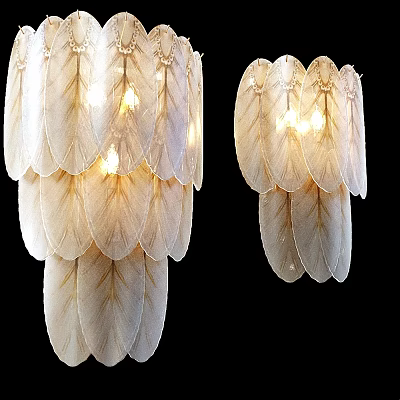 Elegant Feather Design Wall Lamps With Layered Structure And Warm Glowing Light 3d model