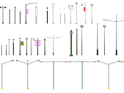 Various Styles of Outdoor Lights Including Street Lamps and Garden Lighting Fixtures 3d model