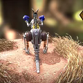 Kangaroo Robot Wearing Blue Boxing Gloves Near Kangaroo Warning Sign On Hay Bales
