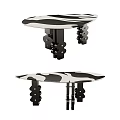 Modern Dining Table Set With Black And White Patterned Tabletop And Artistic Black Legs 3d model