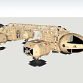 Golden Space Station Model With Framework And Multiple Modules Design 3d model