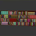 Red Wooden Bookshelf Filled With Stacked Books In Modern Interior