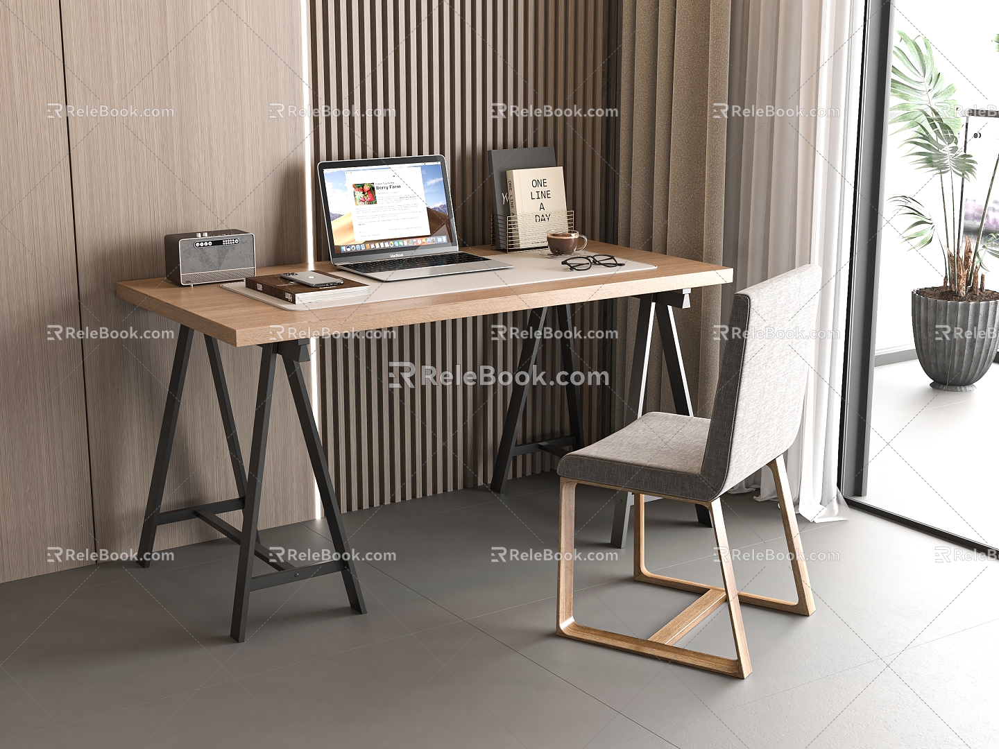 Desk and Chair Combination Leisure Chair Office Supplies 3d model