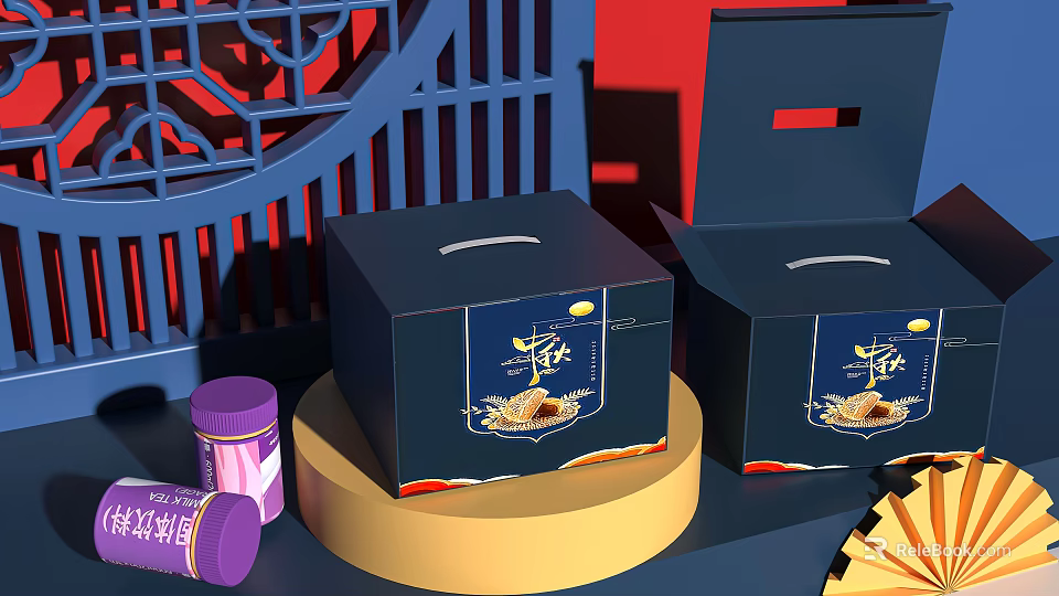 Dark Blue Tissue Boxes with Decorative Design Purple Container and Blue Lattice Decoration 3d model 