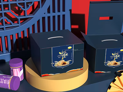 Modern Meichen Snack Packaging Gift Bag Gift Box Gift Box Bottle Screen Guochao Ancient 3d model