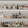 Stylish Display of Different Wine Bottles and Glasses on Multiple Shelves