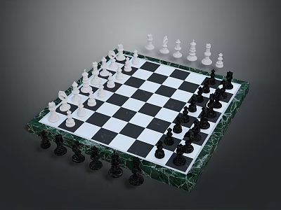 Decorative Chessboard With Black White Squares Green Marble Border And Chess Pieces 3d model