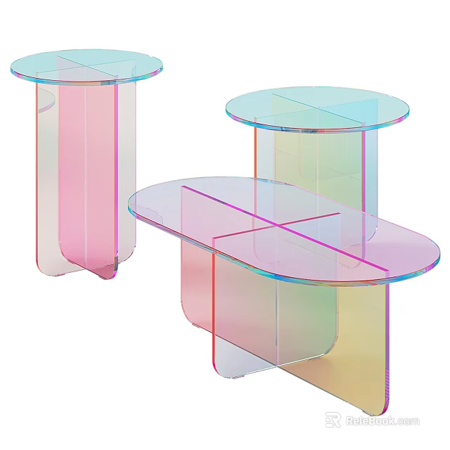 Modern Transparent Coffee Tables With Color Gradient And Geometric Design Elements 3d model 