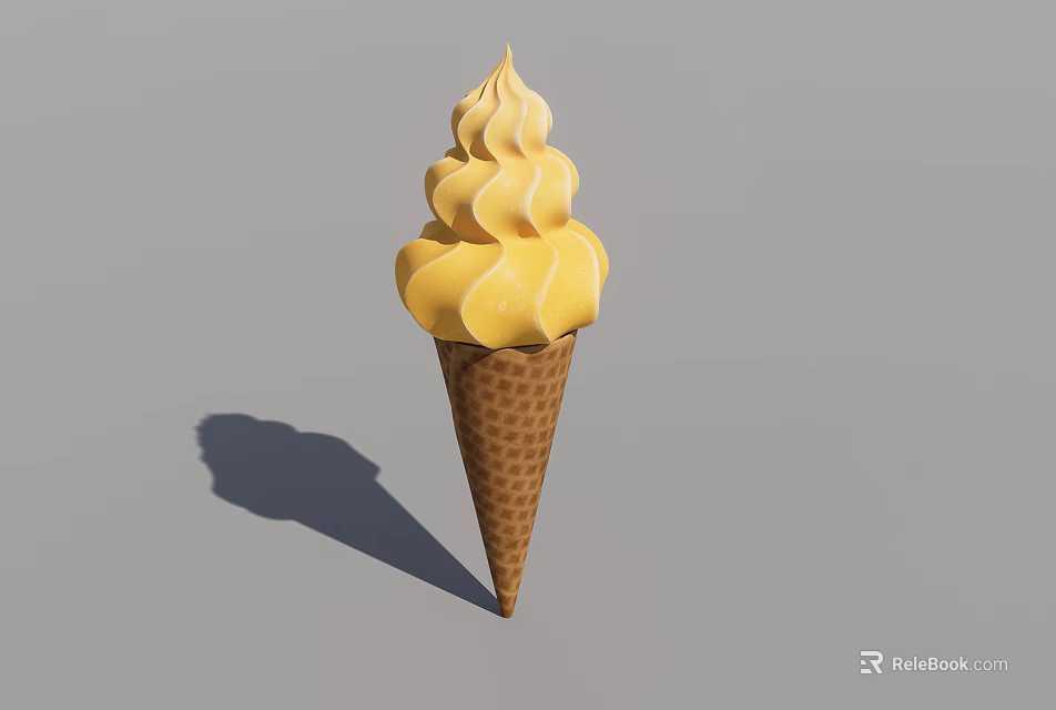 Creamy Yellow Swirled Ice Cream in Crispy Waffle Cone on Neutral Background 3d model 