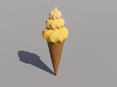 Creamy Yellow Swirled Ice Cream in Crispy Waffle Cone on Neutral Background 3d model
