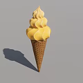 Creamy Yellow Swirled Ice Cream in Crispy Waffle Cone on Neutral Background