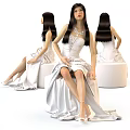 Fashion Model in White Elegant Gown with Long Hair Sitting on White Stool Multiple Angles 3d model