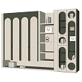 Modern Light Gray And White Wardrobe With Dot Patterned Doors Open Shelves Glass Compartments