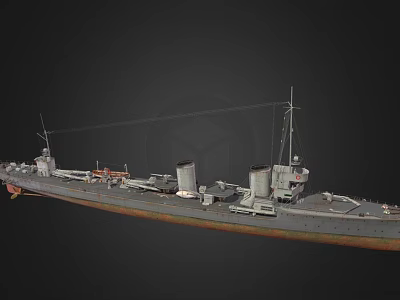 Vintage Warship Model Featuring Two Funnels Gray Hull And Deck Equipment Details 3d model