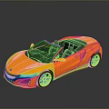 Orange Convertible Sports Car Sleek Design Black Top Alloy Wheels with Reflection on Gray Background
