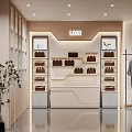 Modern Retail Store Background Wall With Bag Displays Lighting And Logo