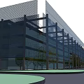 Modern Building Exterior With Glass Curtain Wall Metal Frame Structure Trees And Green Space