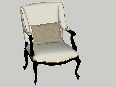 Classic Dining Chair Featuring Ivory Upholstery Dark Wooden Frame Gold Nailhead Trim And Striped Cushion 3d model