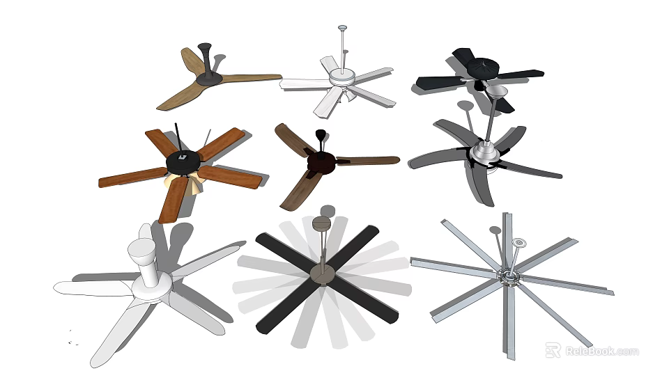 Various Air Conditioner Fans With Modern Designs And Different Colors For Home Use 3d model 