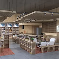 Specialty Store Interior Design With Wooden Shelves Product Displays Ceiling Lighting And Seating Area