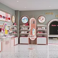 Lovely Pink Makeup Store with Cosmetic Displays Shelves and Mirror