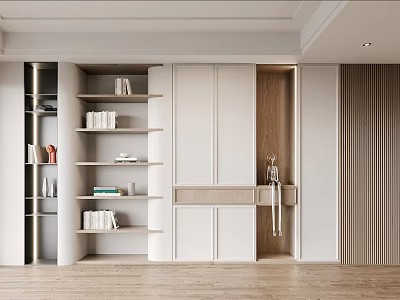 Modern Light Luxury Bookcase with Open Design White Cabinet Wooden Elements and Storage Shelves 3d model