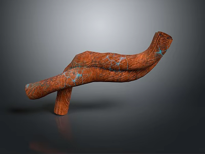 Wooden Stone Curved Sculptural Structure With Orange Tone And Blue Accents 3d model