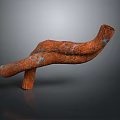 Wooden Stone Curved Sculptural Structure With Orange Tone And Blue Accents