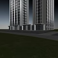 Two Tall Modern Office Buildings With Glass Curtain Walls And Large Windows