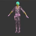Detailed Red Haired 3D Character Model In Dark Overalls With Brown Boots And Black Gloves