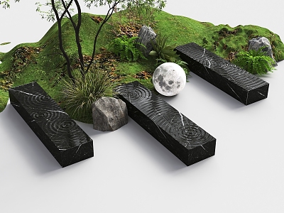 Zen stone bench landscape stone stool landscape stone stool black stone mirror stone ripple stone mirror water ripple stool 3d model