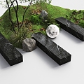 Zen stone bench landscape stone stool landscape stone stool black stone mirror stone ripple stone mirror water ripple stool 3d model