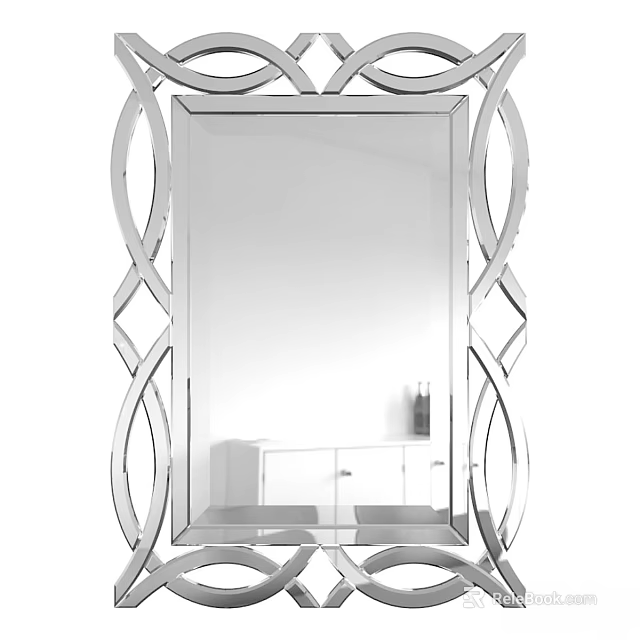 Silver Framed Decorative Mirror With Interlaced Curved Patterns And Modern Design 3d model 