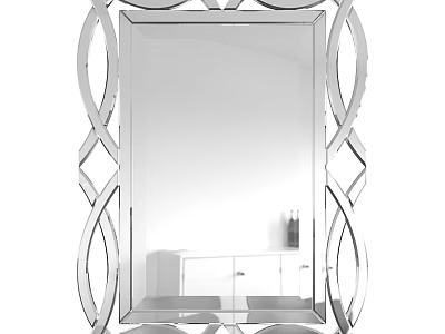 Silver Framed Decorative Mirror With Interlaced Curved Patterns And Modern Design 3d model