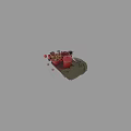 Luxury Modern Bathtub In Bathroom With Red Ceramic Accessories And Wooden Surface