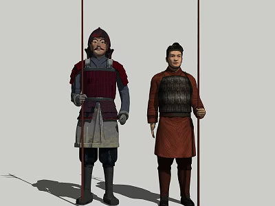 Two Game And Movie Ancient Warrior Characters With Traditional Armor And Long Spears 3d model